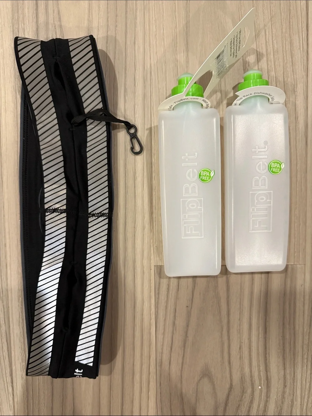 FlipBelt Black Reflective Running Waist Pack with Two bottles